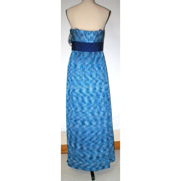 New Womens NWT Tahari Dress Sail Away Maxi Long Strapless Straps 2 Blue White - Picture 2 of 12